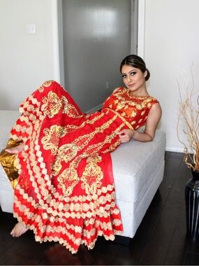 Red and Gold Embellished Formal Gown